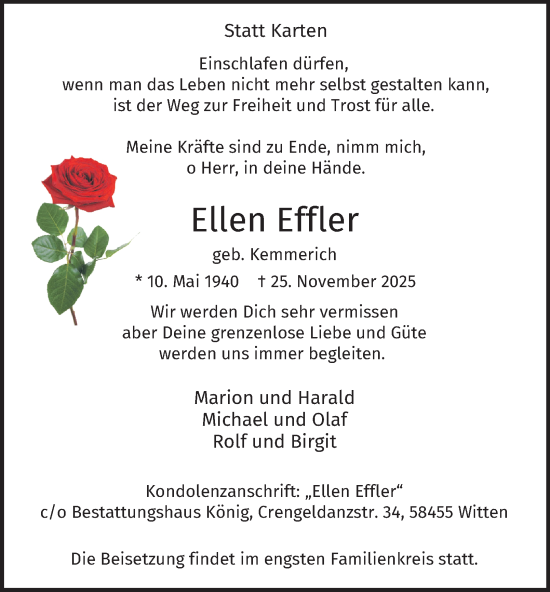 Traueranzeige von Ellen Effler von Tageszeitung