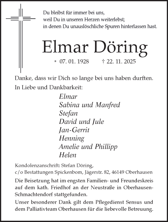 Traueranzeige von Elmar Döring von Tageszeitung