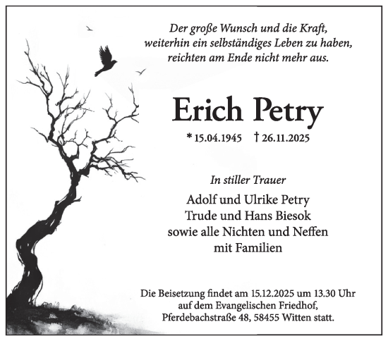 Traueranzeige von Erich Petry von Tageszeitung