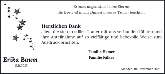 Traueranzeige von Erika Baum von Tageszeitung