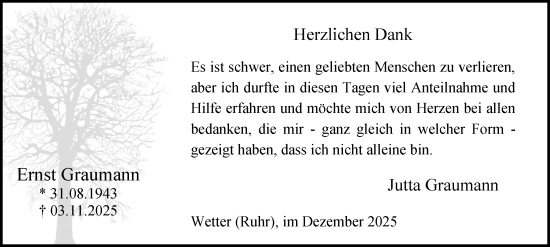 Traueranzeige von Ernst Graumann von Tageszeitung