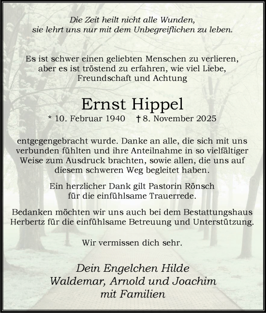 Traueranzeige von Ernst Hippel von Tageszeitung