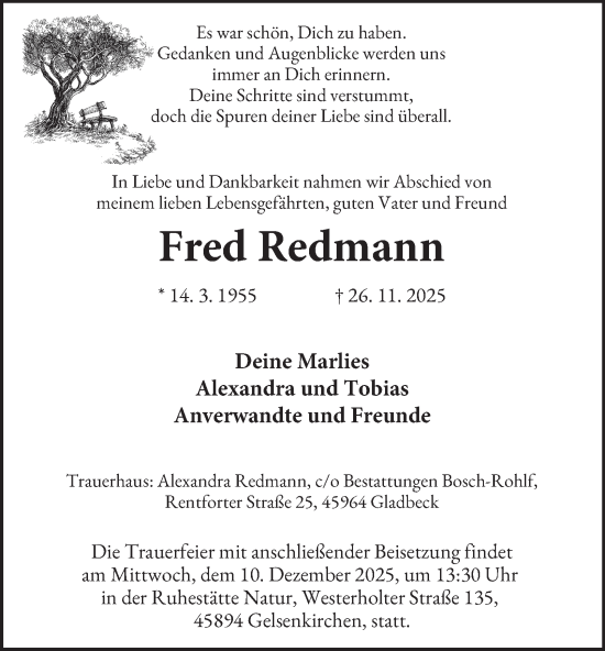 Traueranzeige von Fred Redmann von Tageszeitung