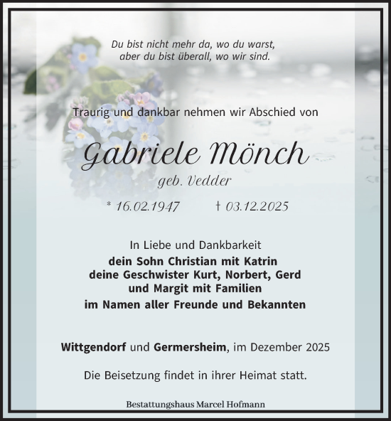 Traueranzeige von Gabriele Mönch von Tageszeitung