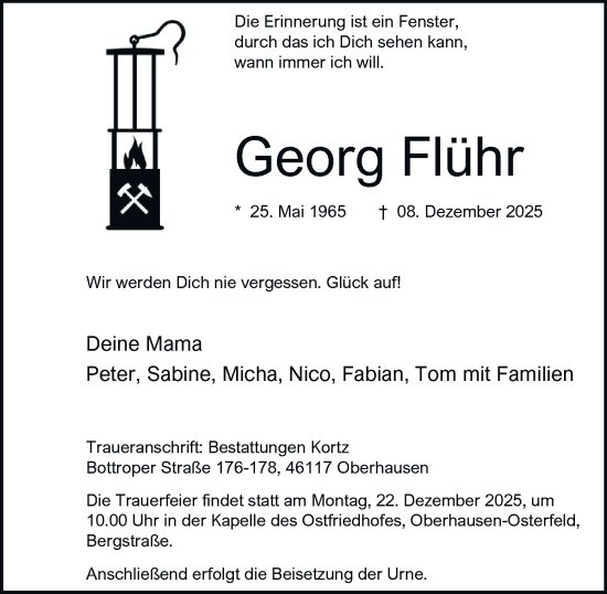 Traueranzeige von Georg Flühr von Tageszeitung