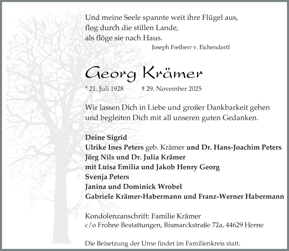  Traueranzeige für Georg Krämer vom 06.12.2025 aus Tageszeitung
