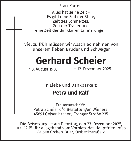 Traueranzeige von Gerhard Scheier von Tageszeitung