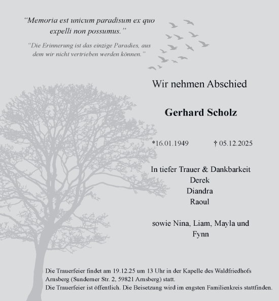 Traueranzeige von Gerhard Scholz von Tageszeitung