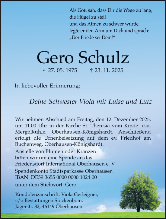 Traueranzeige von Gero Schulz von Tageszeitung