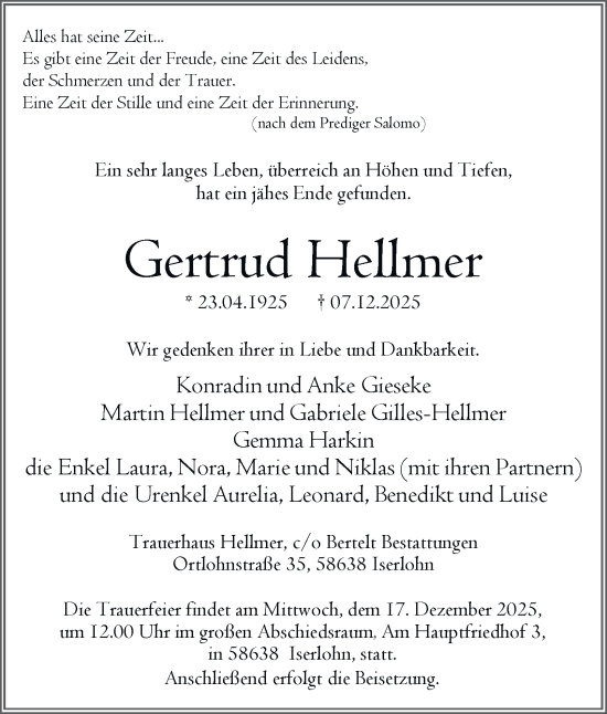 Traueranzeige von Gertrud Hellmer von Tageszeitung