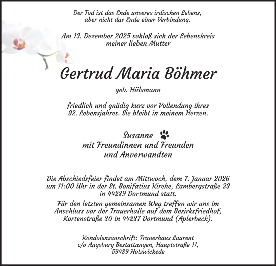 Traueranzeige von Gertrud Maria Böhmer von Tageszeitung