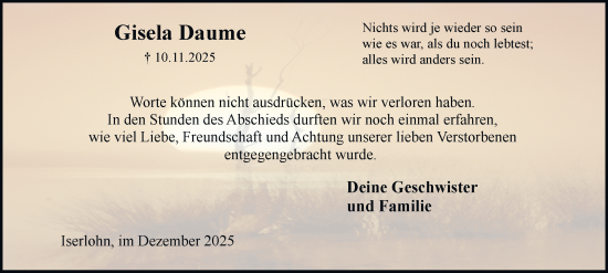 Traueranzeige von Gisela Daume von Tageszeitung