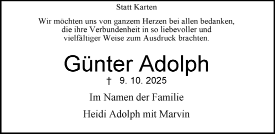 Traueranzeige von Günter Adolph von Tageszeitung