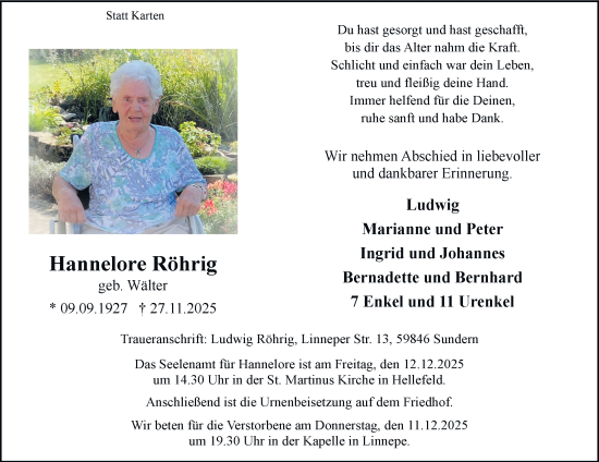 Traueranzeige von Hannelore Röhrig von Tageszeitung