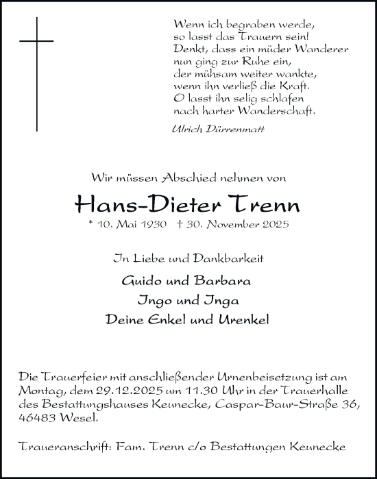 Traueranzeige von Hans-Dieter Trenn von Tageszeitung