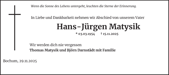 Traueranzeige von Hans-Jürgen Matysik von Tageszeitung