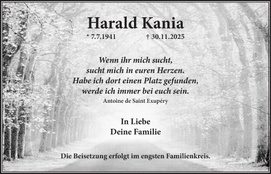 Traueranzeige von Harald Kania von Tageszeitung