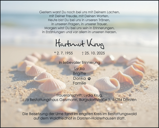Traueranzeige von Hartmut Krug von Tageszeitung