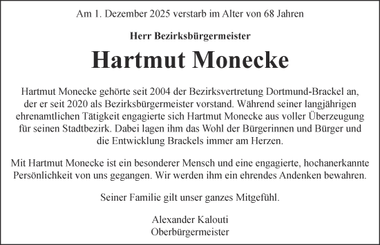 Traueranzeige von Hartmut Monecke von Tageszeitung