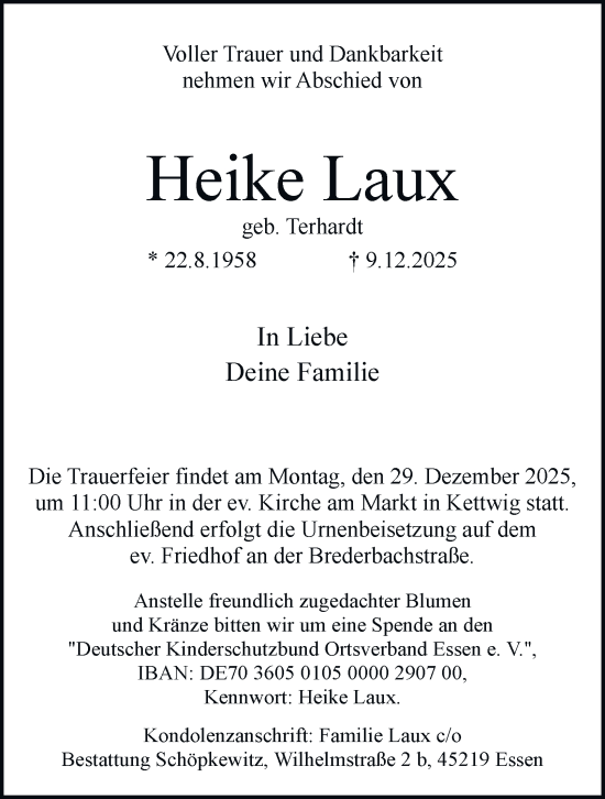 Traueranzeige von Heike Laux von Tageszeitung
