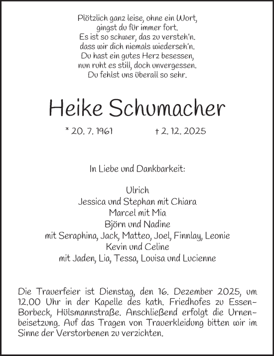 Traueranzeige von Heike Schumacher von Tageszeitung