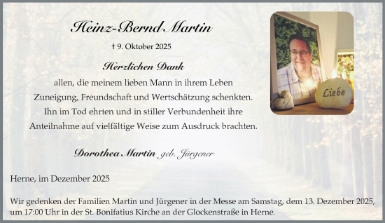 Traueranzeige von Heinz-Bernd Martin von Tageszeitung