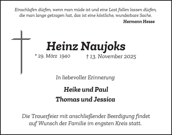Traueranzeige von Heinz Naujoks von Tageszeitung