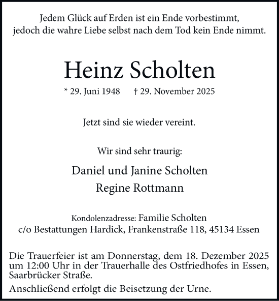 Traueranzeige von Heinz Scholten von Tageszeitung