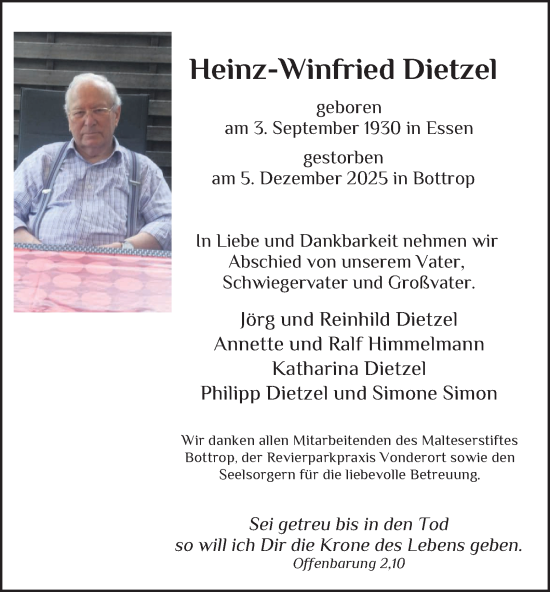 Traueranzeige von Heinz-Winfried Dietzel von Tageszeitung