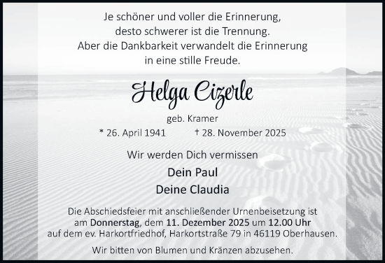 Traueranzeige von Helga Cizerle von Tageszeitung