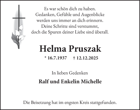 Traueranzeige von Helma Pruszak von Tageszeitung