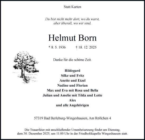 Traueranzeige von Helmut Born von Tageszeitung