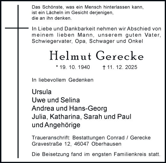Traueranzeige von Helmut Gerecke von Tageszeitung