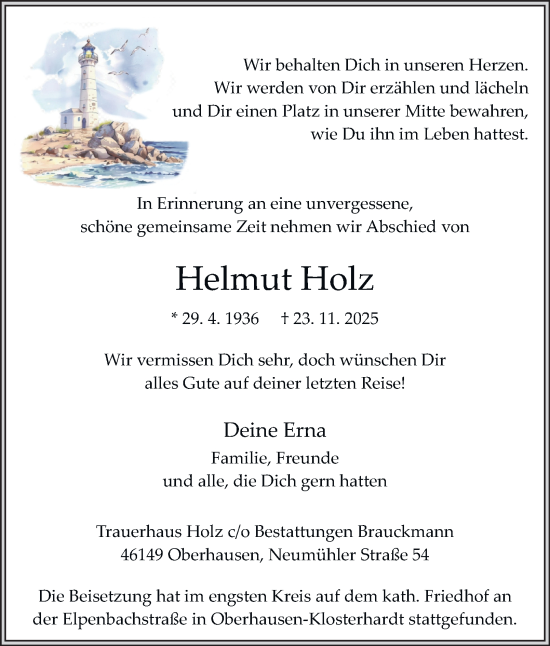 Traueranzeige von Helmut Holz von Tageszeitung