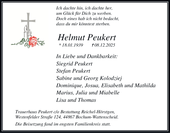 Traueranzeige von Helmut Peukert von Tageszeitung