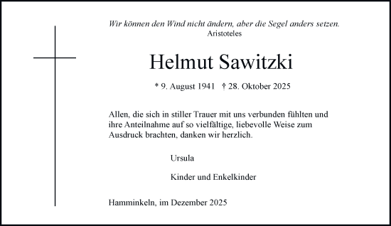 Traueranzeige von Helmut Sawitzki von Tageszeitung