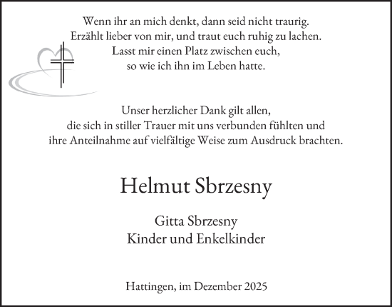 Traueranzeige von Helmut Sbrzesny von Tageszeitung