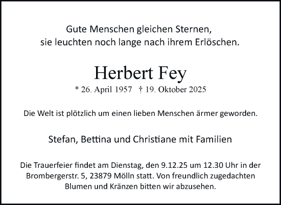 Traueranzeige von Herbert Fey von Tageszeitung