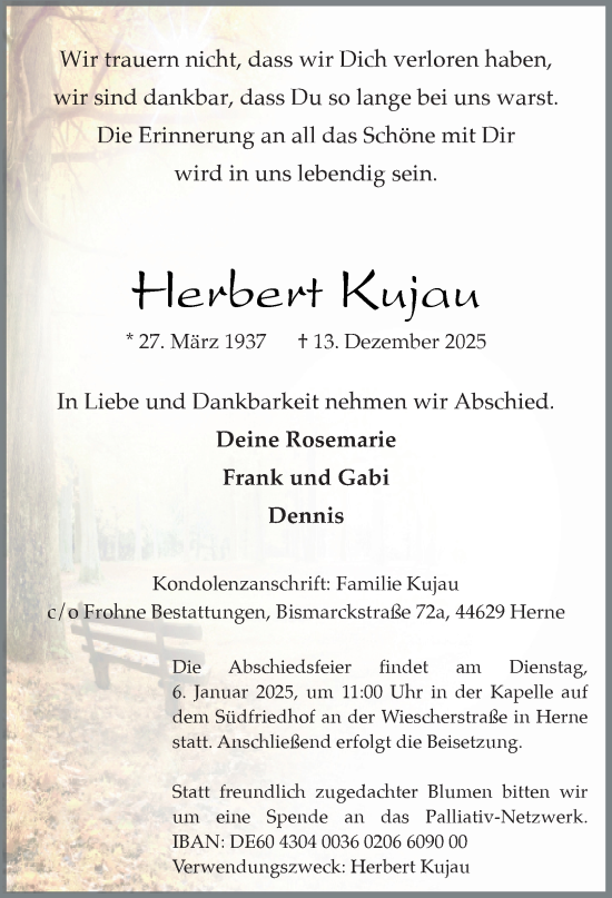 Traueranzeige von Herbert Kujau von Tageszeitung