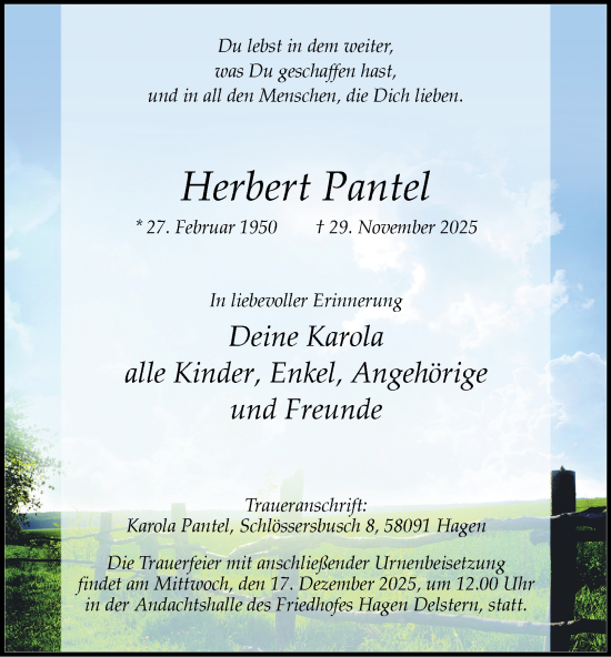 Traueranzeige von Herbert Pantel von Tageszeitung
