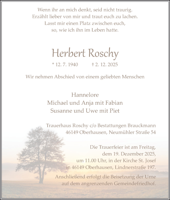 Traueranzeige von Herbert Roschy von Tageszeitung