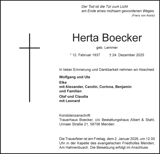 Traueranzeige von Herta Boecker von Tageszeitung
