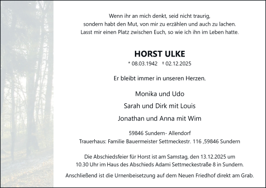 Traueranzeige von Horst Ulke von Tageszeitung