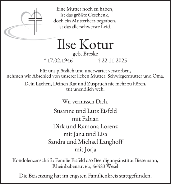Traueranzeige von Ilse Kotur von Tageszeitung