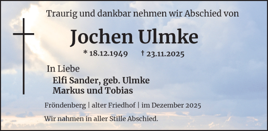 Traueranzeige von Jochen Ulmke von Tageszeitung