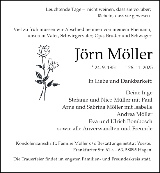 Traueranzeige von Jörn Möller von Tageszeitung