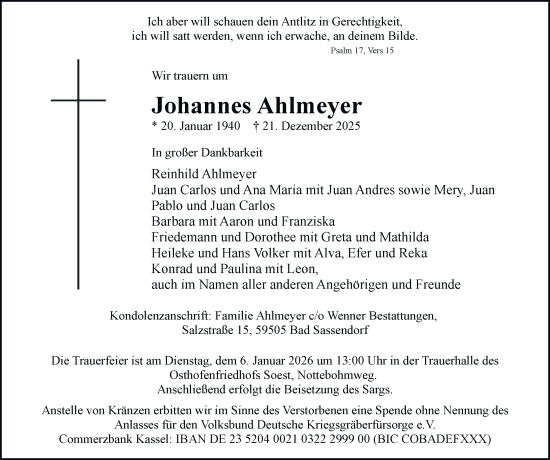 Traueranzeige von Johannes Ahlmeyer von Tageszeitung