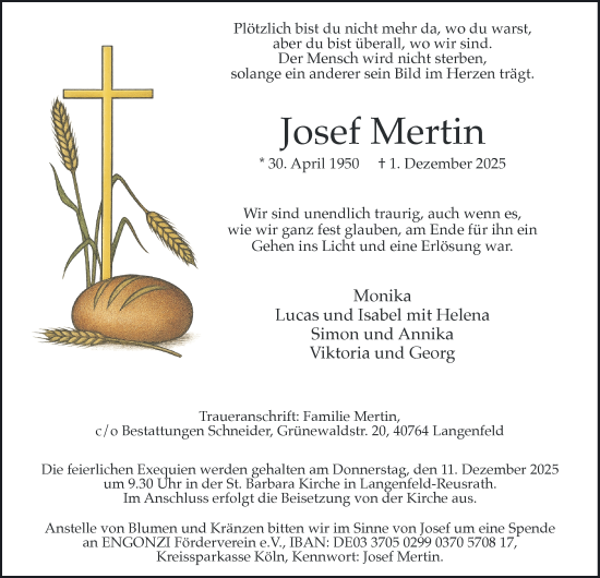 Traueranzeige von Josef Mertin von Tageszeitung