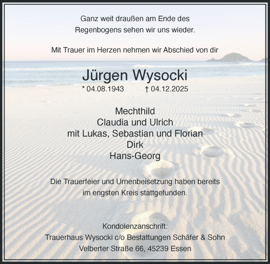 Traueranzeige von Jürgen Wysocki von Tageszeitung