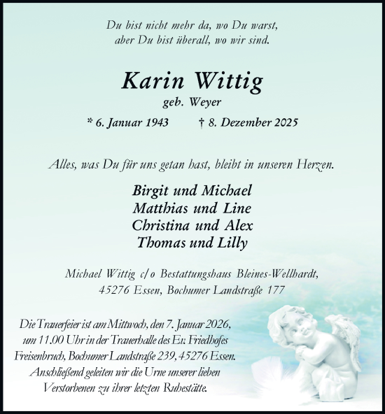 Traueranzeige von Karin Wittig von Tageszeitung